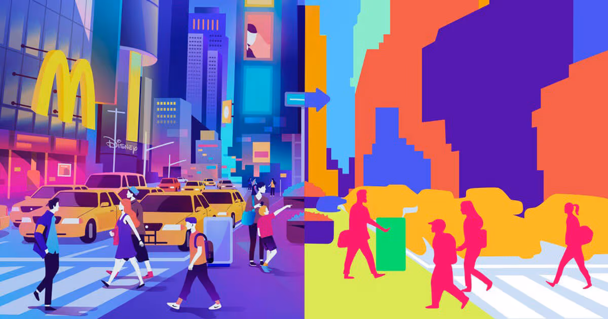 Illustration showing how image detection technology at work in a busy city intersection