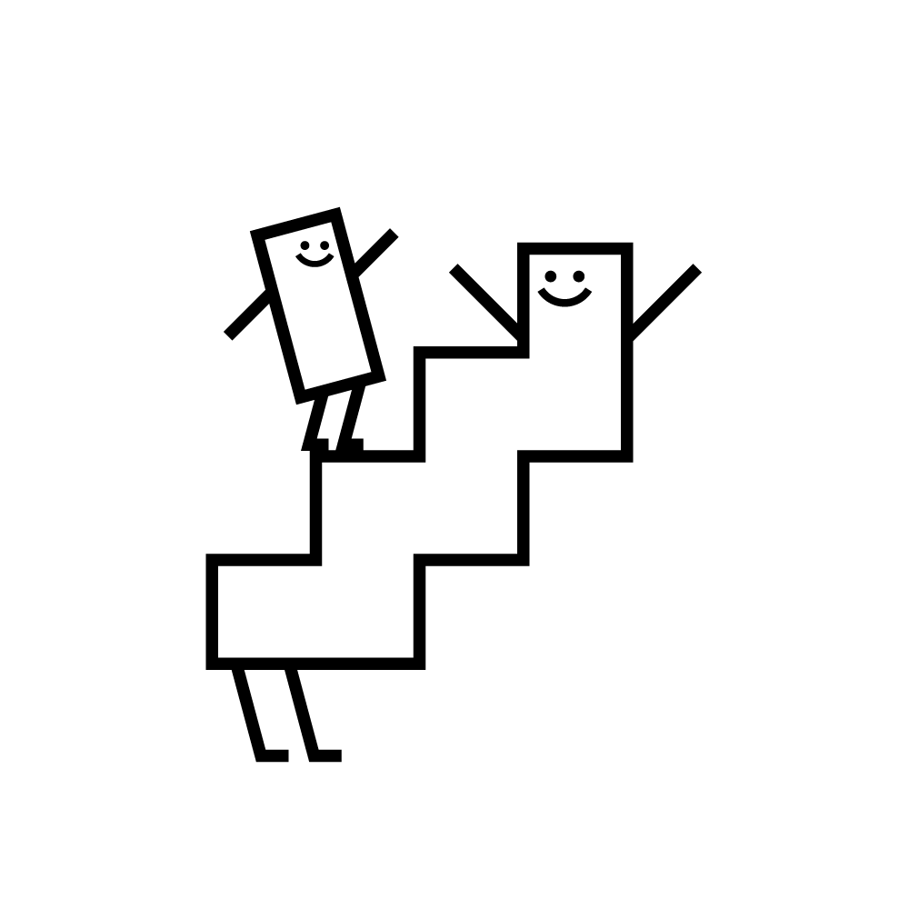 eine Informli Figur, die auf einer Treppen-formigen Informli Figur steht