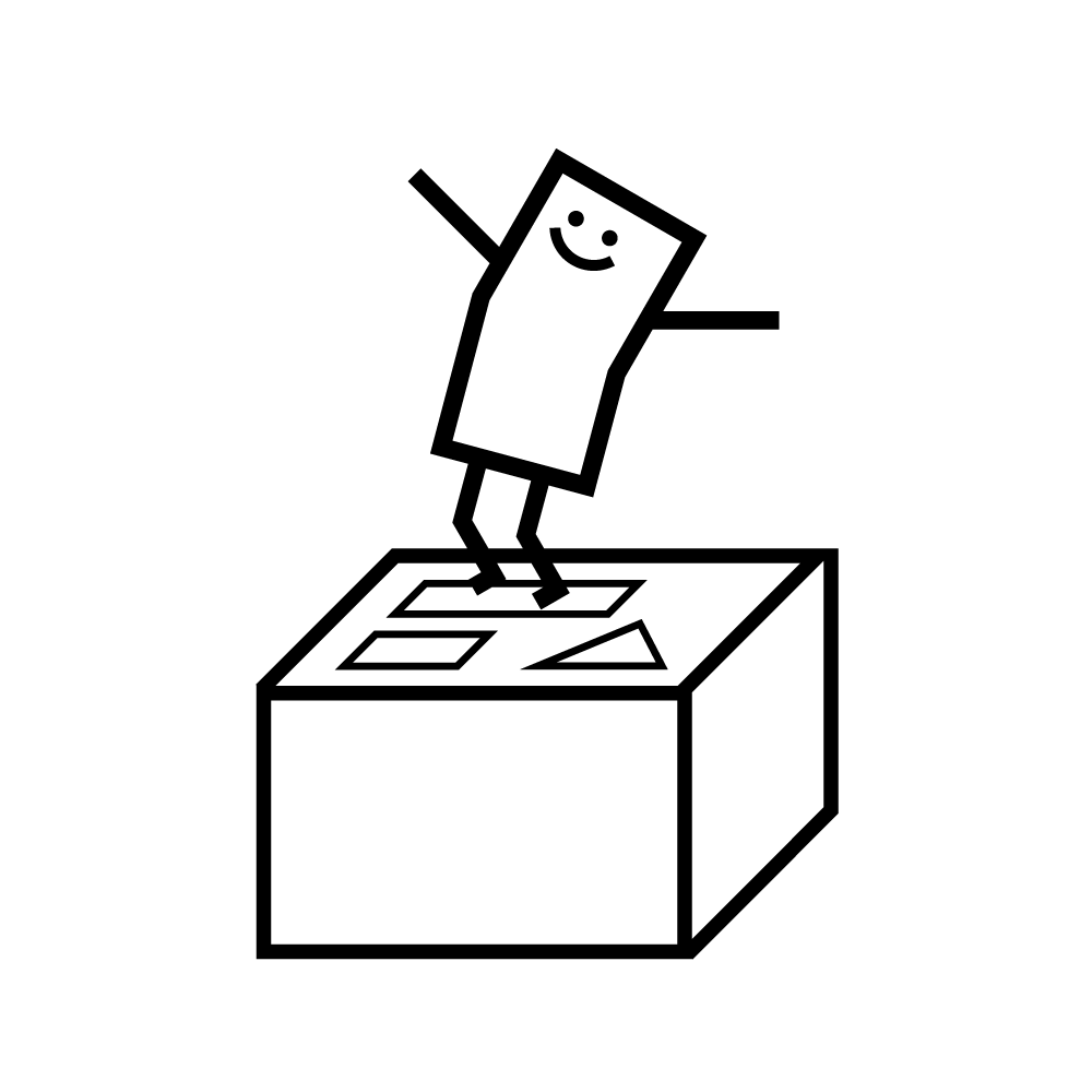 eine Informli Figur steht auf einer Box