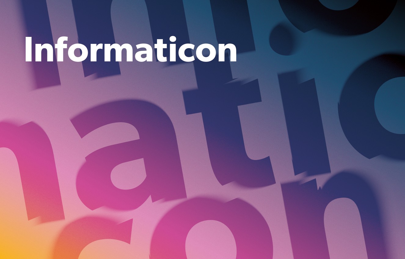 Grafik mit dem Text Informaticon mit farbigen Verlauf im Hintergrund