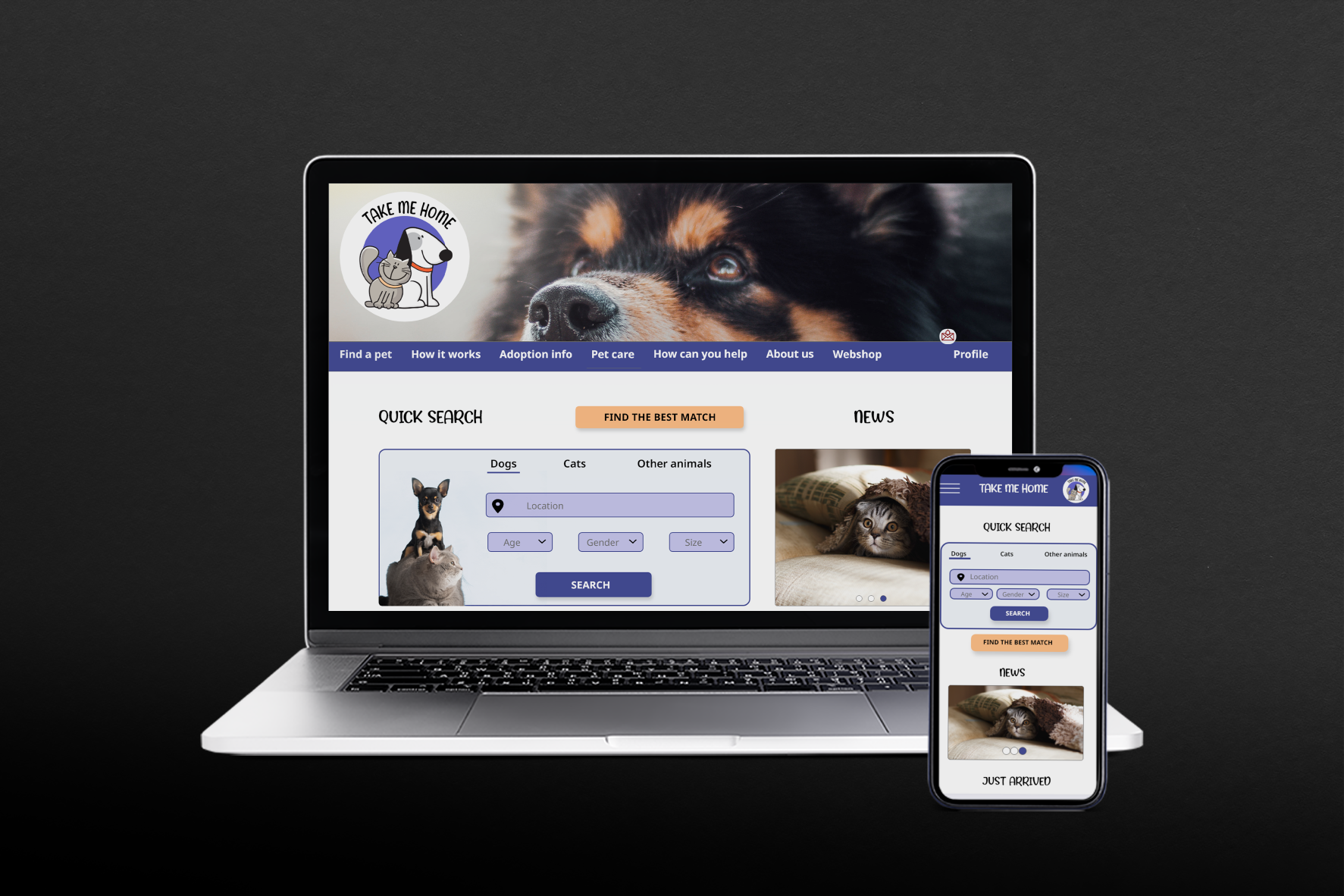 Responsiveness, the same page on a laptop and on a phone