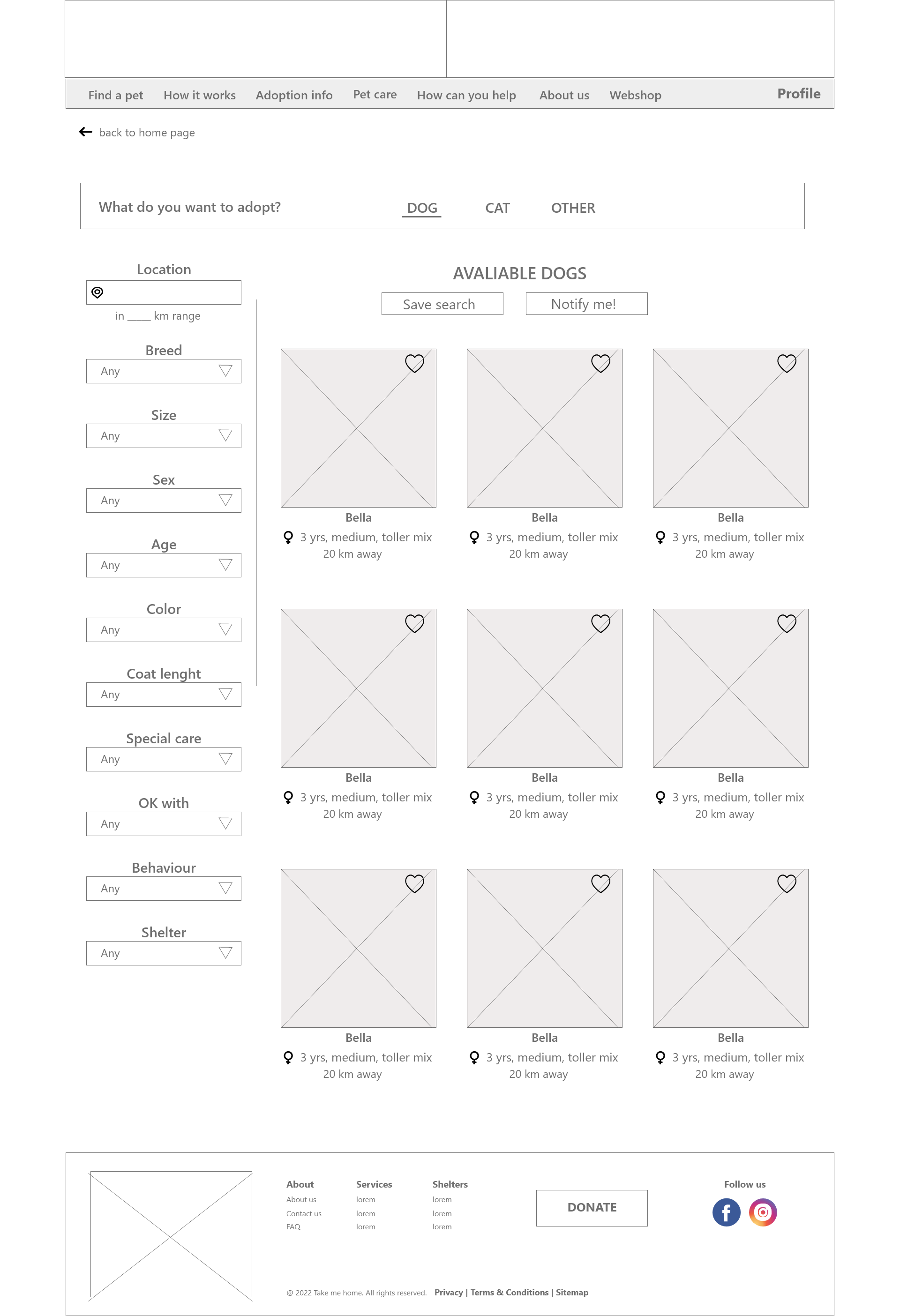 search page low-fi wireframe