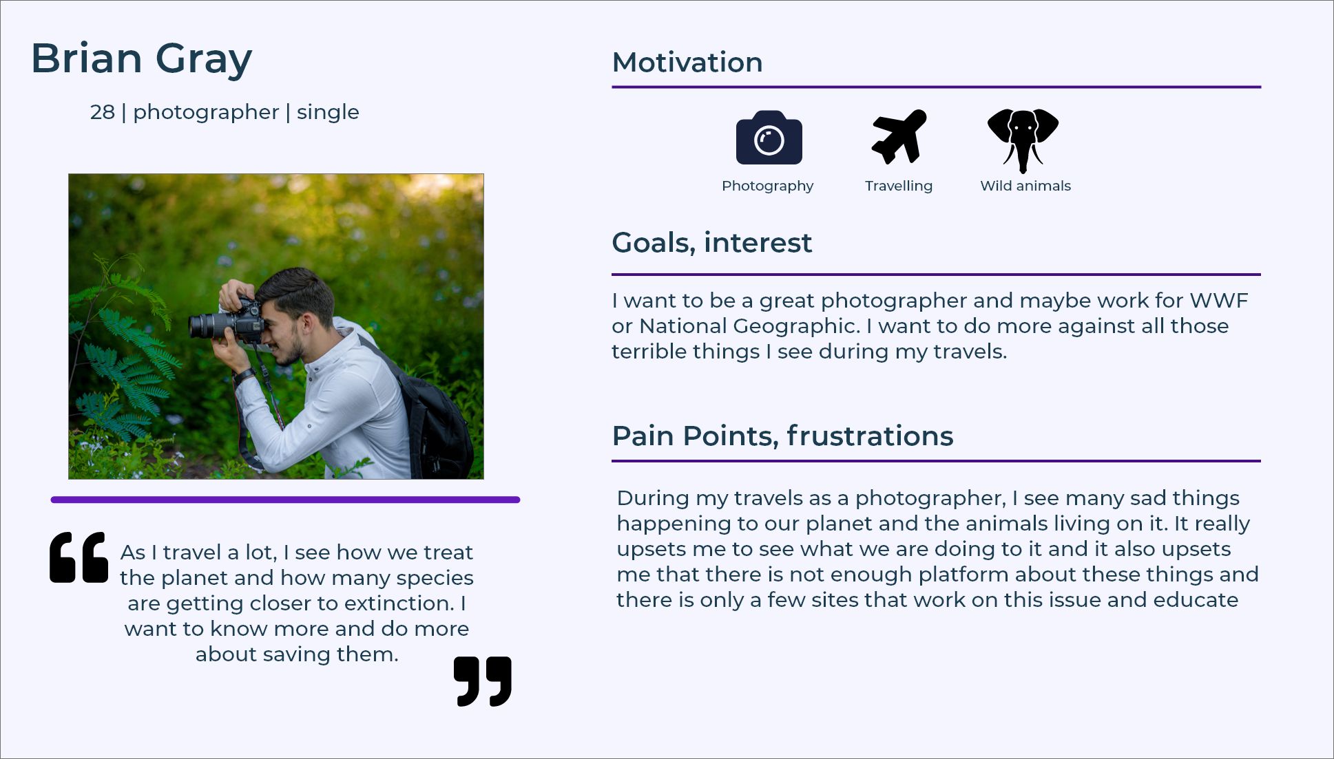 User persona - a traveller photographer