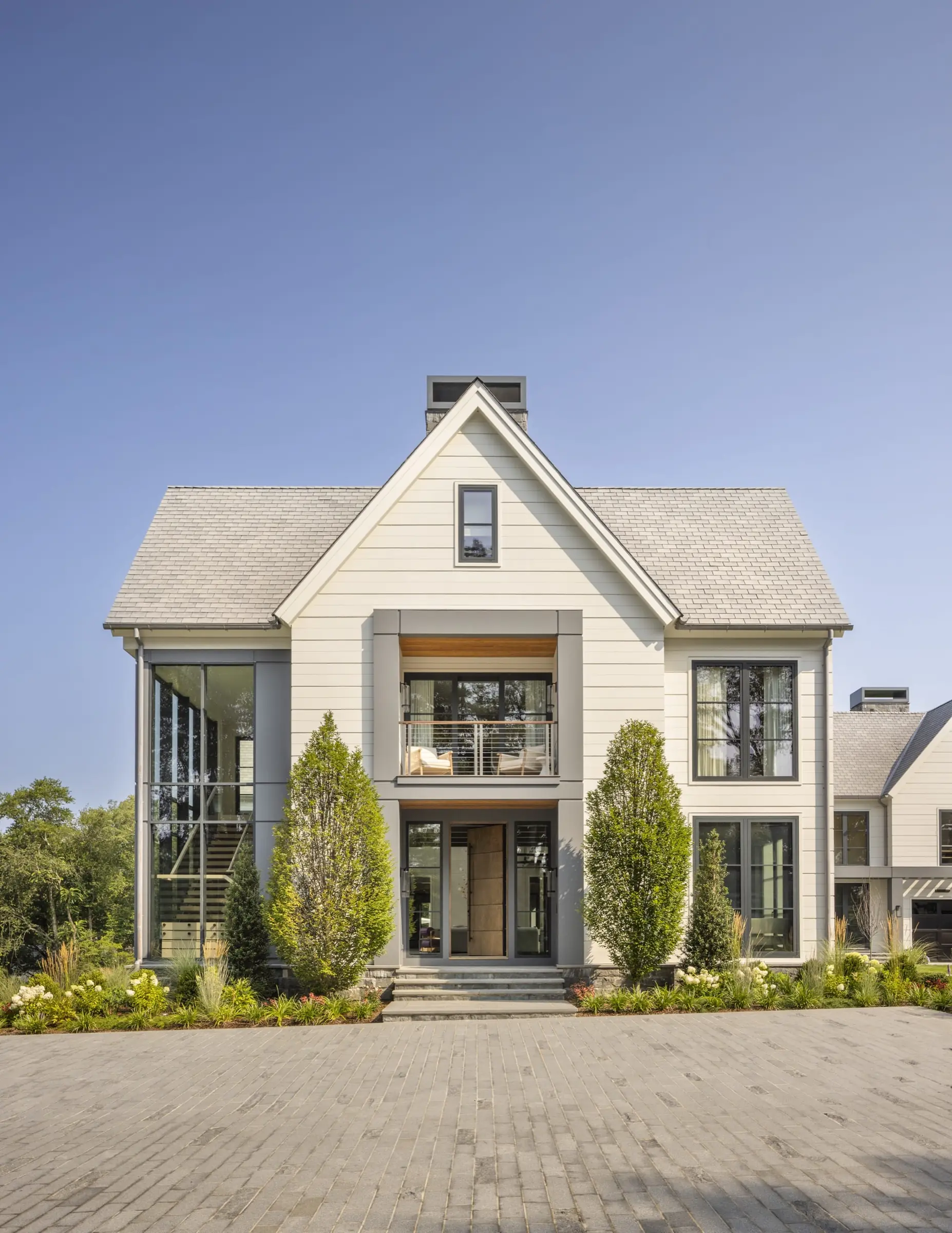 Front entrance of a Connecticut estate designed by a top interior design firm in New York City