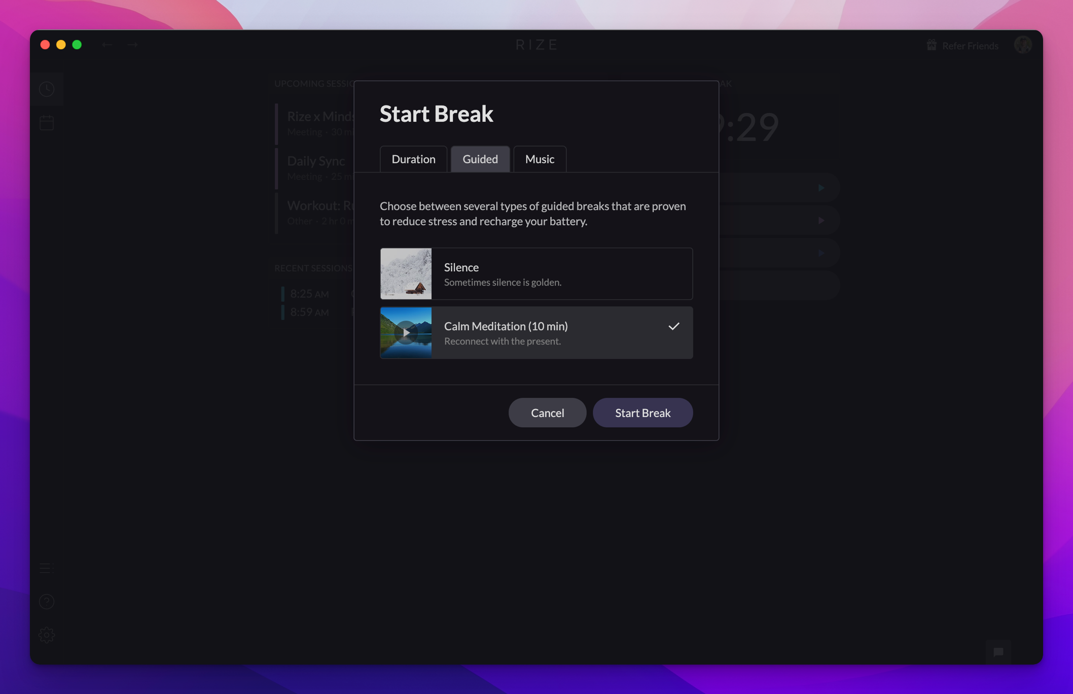 break modal guided