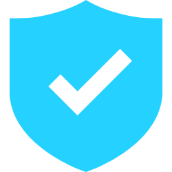 Blue shield icon with a black check mark indicating protection or security.