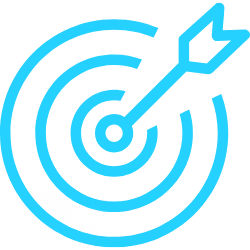 Blue target with three concentric circles and an arrow hitting the center.
