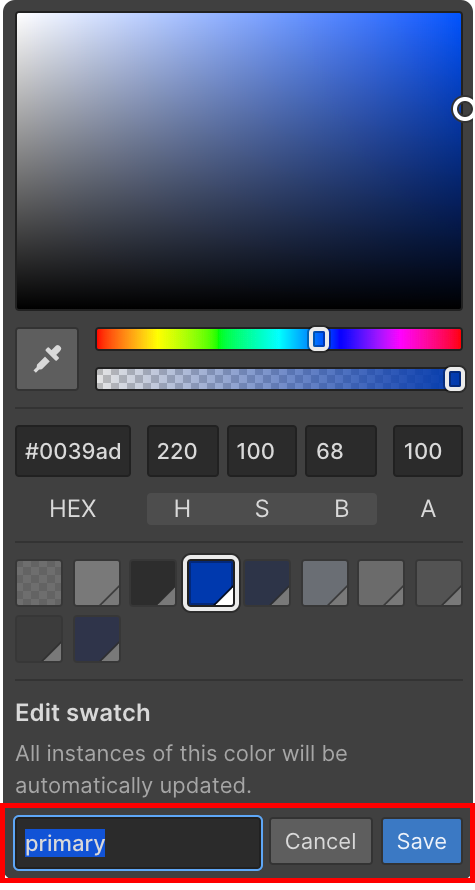 You can modify the selected SWATCH with the COLOR PICKER.