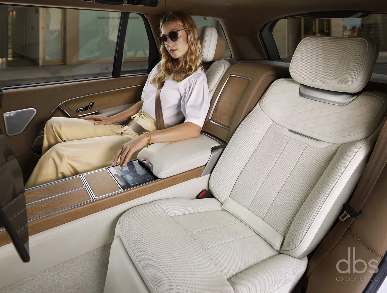 Leather interior detail of a DBS EXPERIENCE luxury vehicle