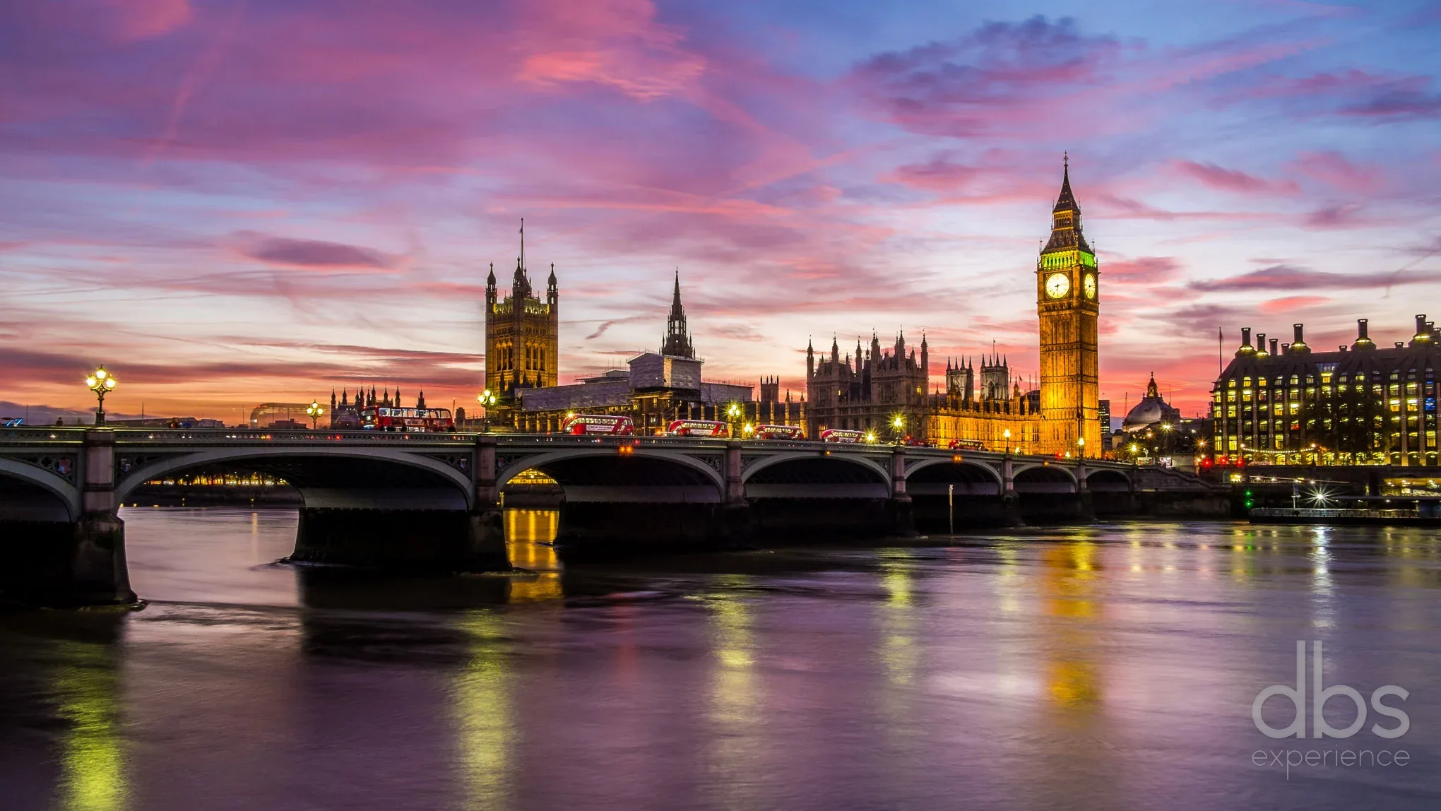 Westminster Bridge, the Houses of Parliament and Big Ben over the Thames at sunset