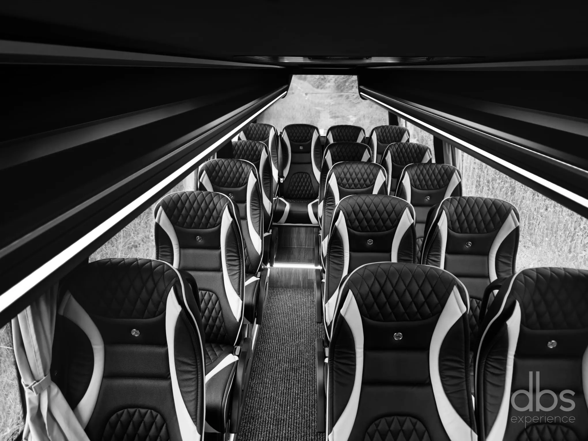 Interior of a DBS EXPERIENCE luxury Sprinter minibus, Paris