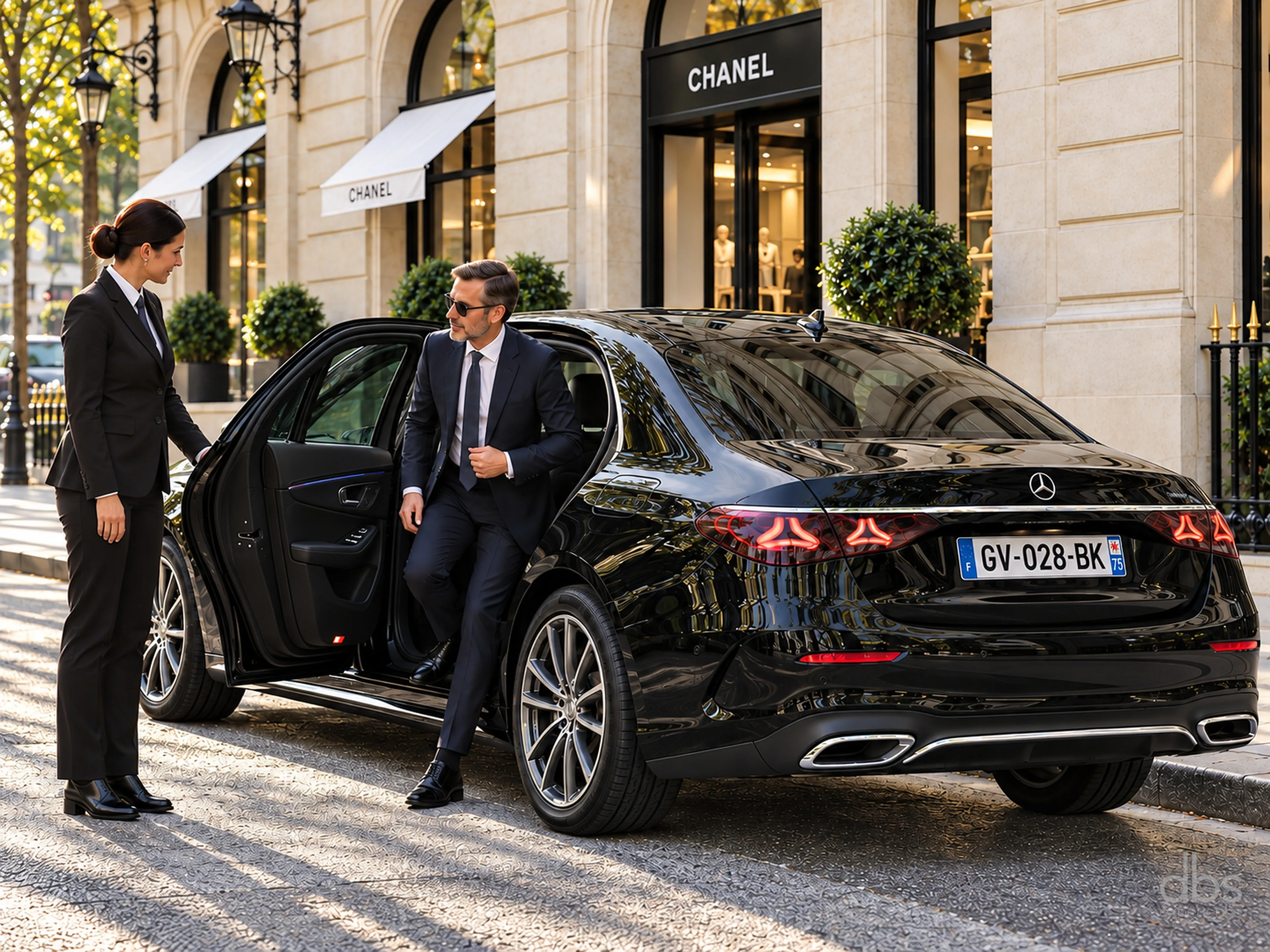 A DBS EXPERIENCE chauffeur meeting a traveller at a Paris airport