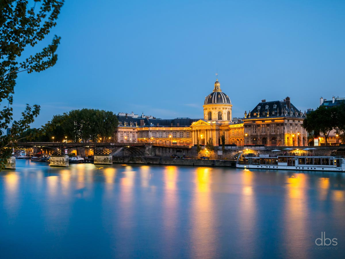 The Seine and the Institut de France at dusk, seen on a private chauffeur tour of Paris