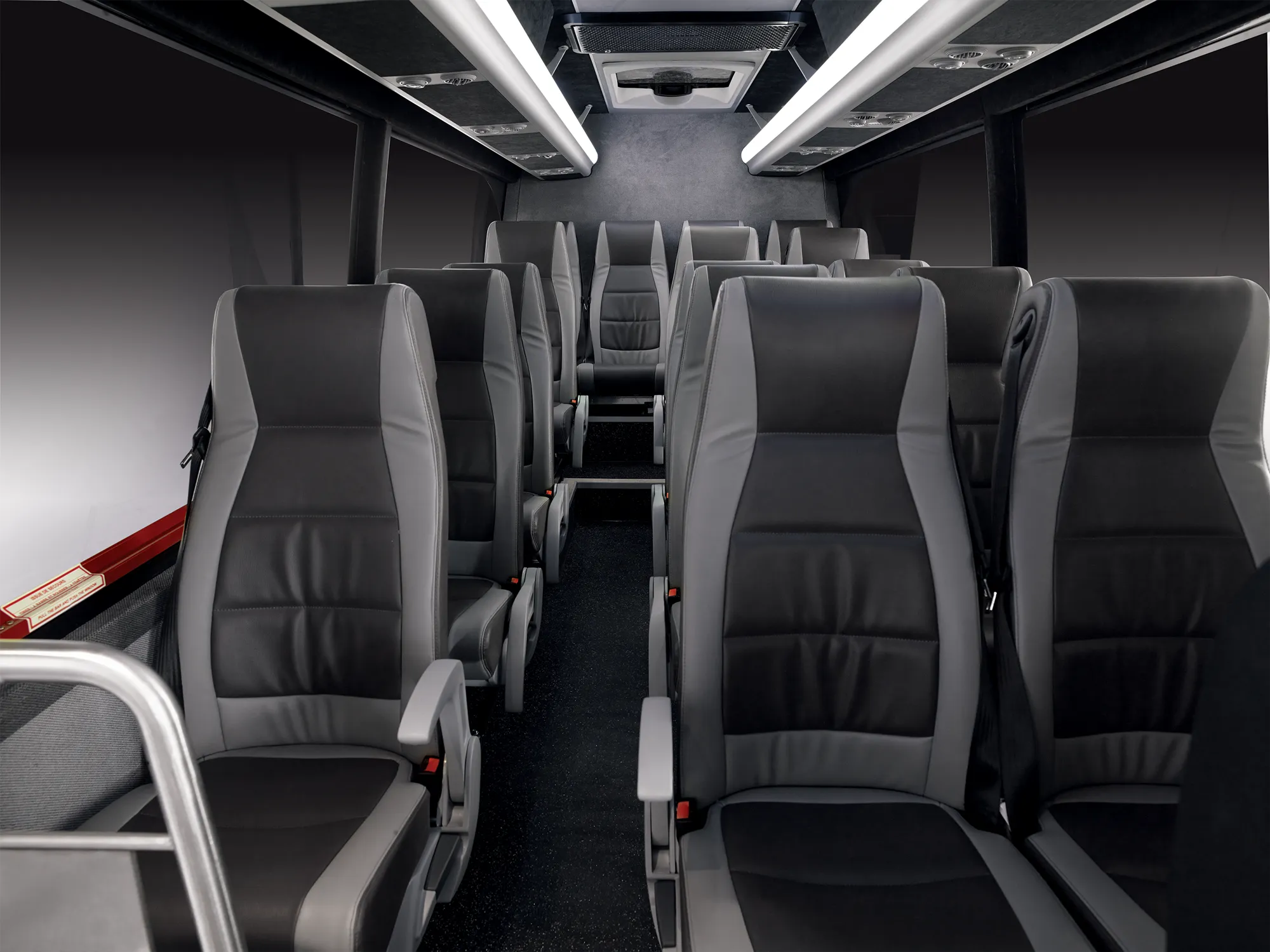 The front of the cabin of a Sprinter mini-coach
