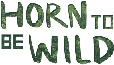 Logo des 'Horn to be wild' Festivals. Text 'HORN TO BE WILD', die Buchstaben sind mit einer Gras Texture gefüllt.