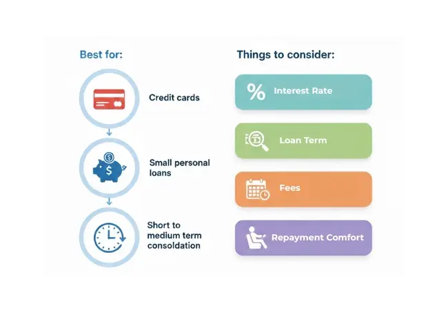Infographic showing ways to consolidate debt in Australia including personal loan consolidation and home loan refinance options.