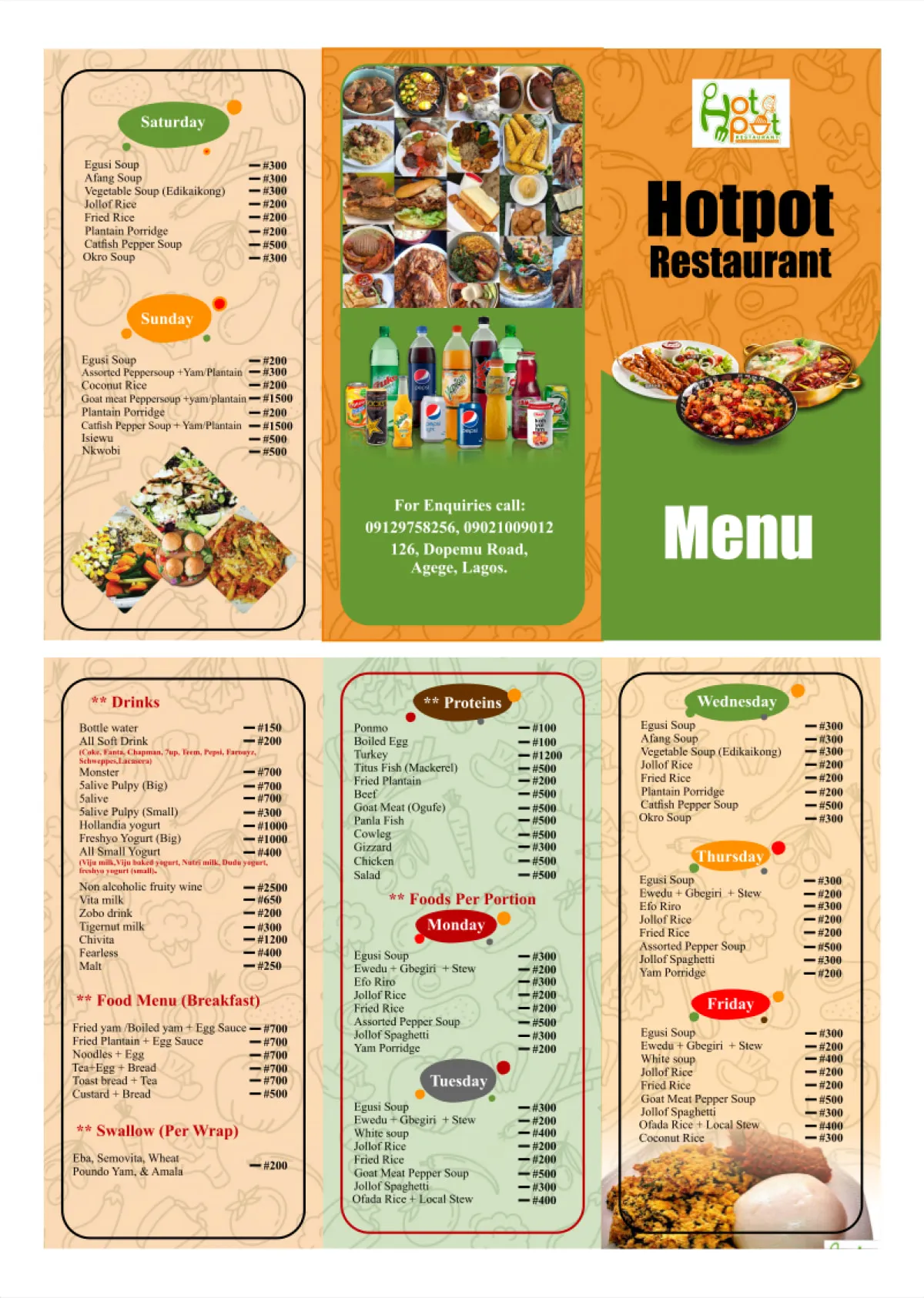 food menu card