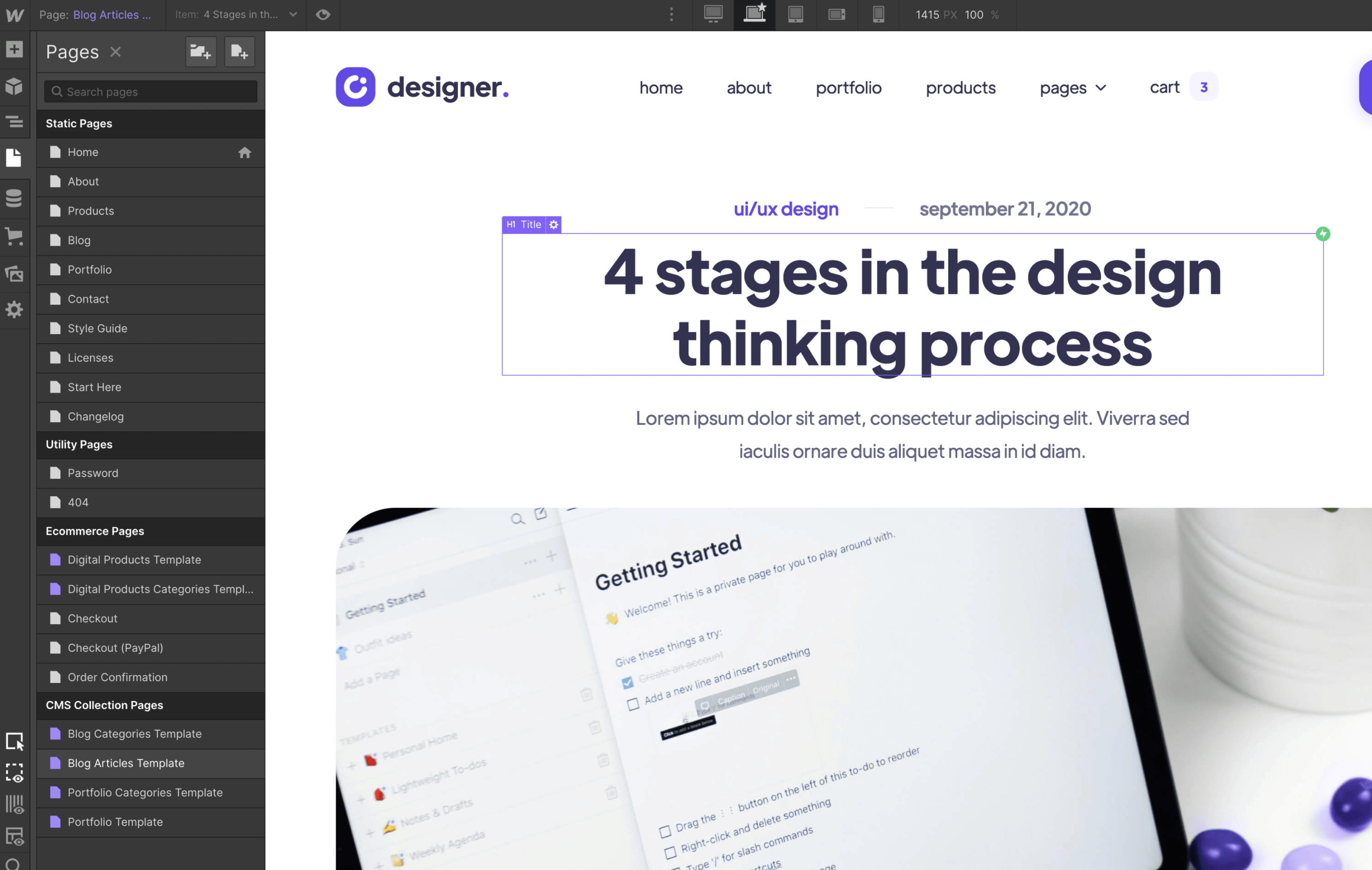 CMS Page - Designer Webflow Template