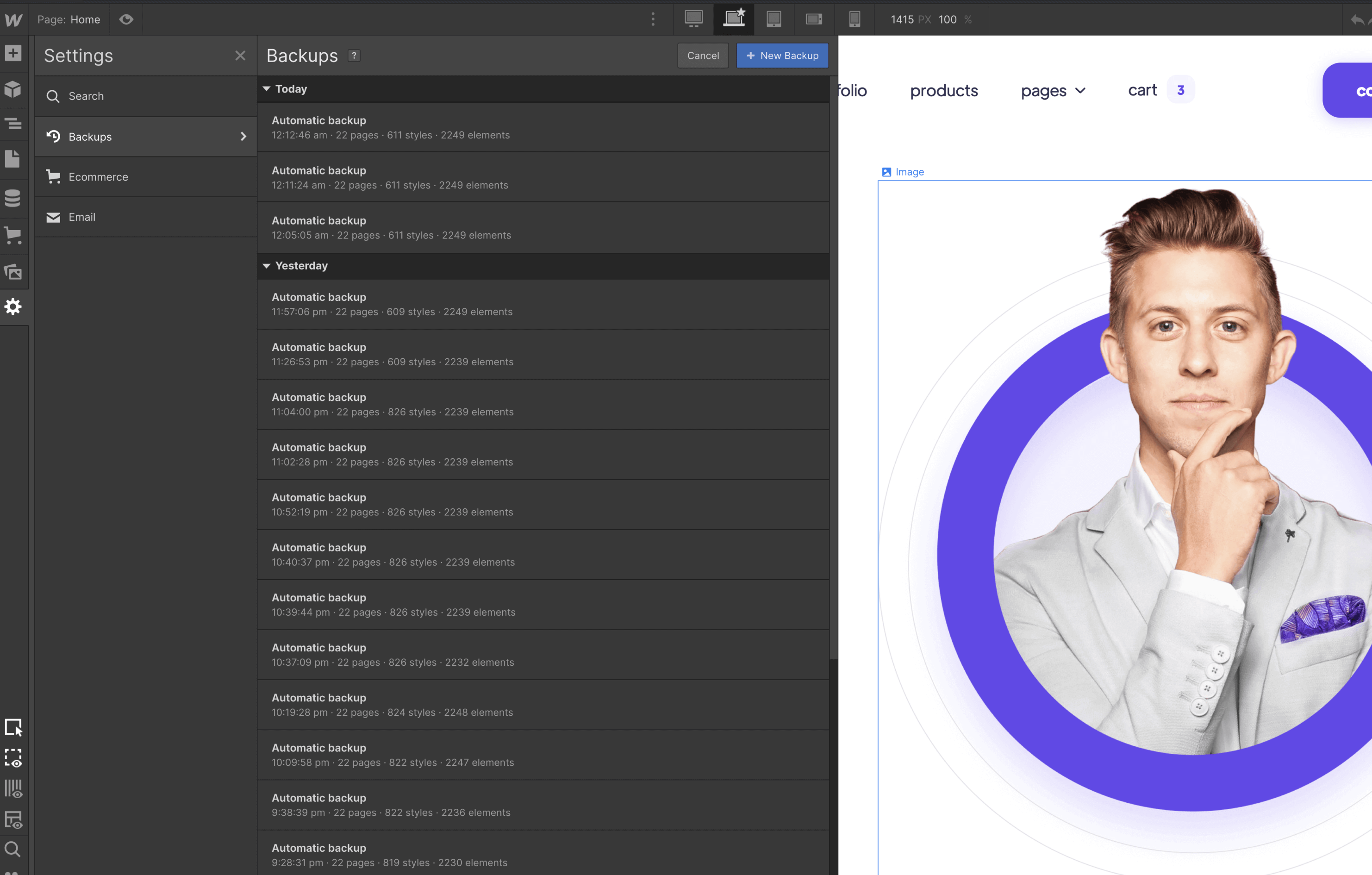 Backups - Designer Webflow Template