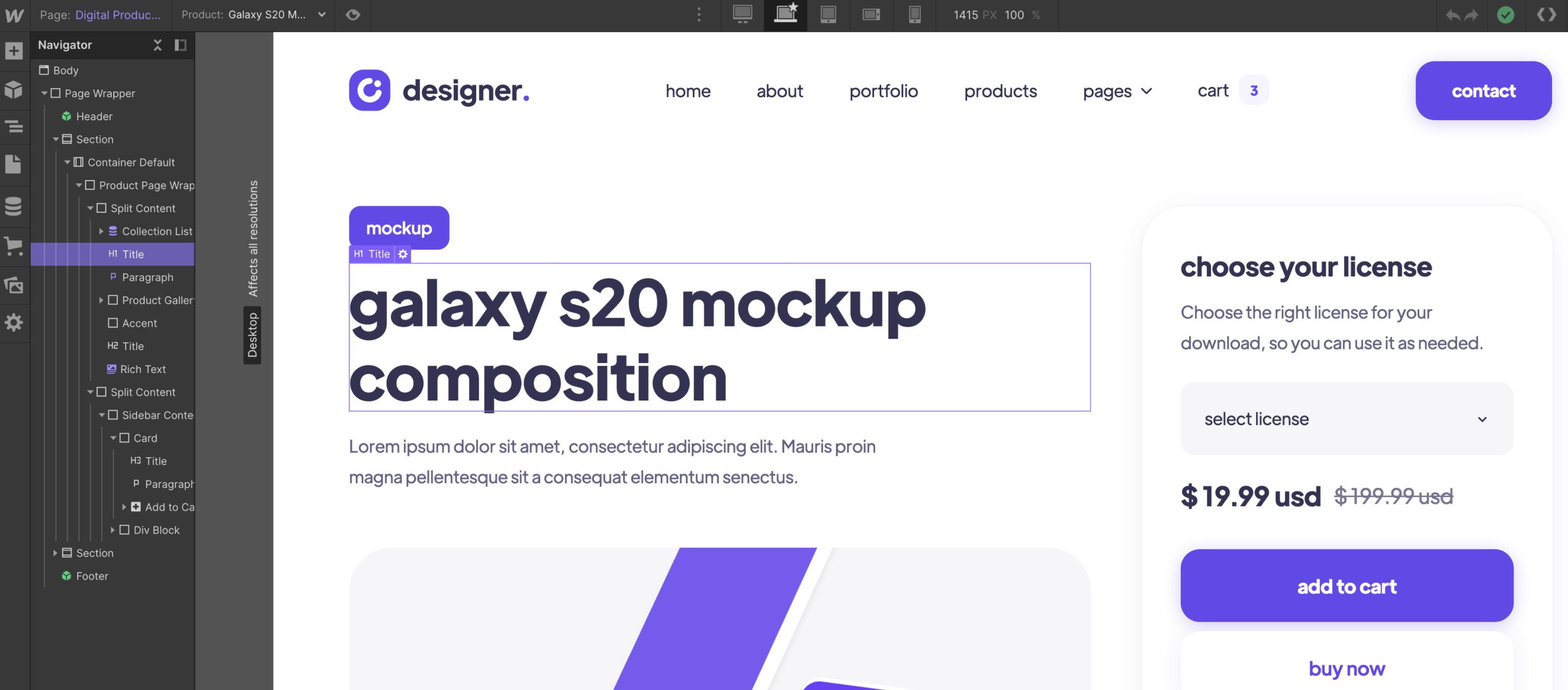 eCommerce Page - Designer Webflow Template