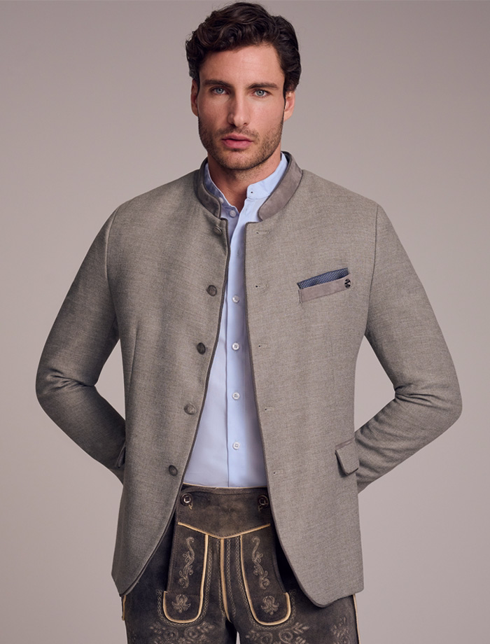 Janker Jakob N° 22300-9 <br> Hemd Leo N° 2002-12 <br> Ziegen Lederhose Kaiser in Old Grey N° LH024-149