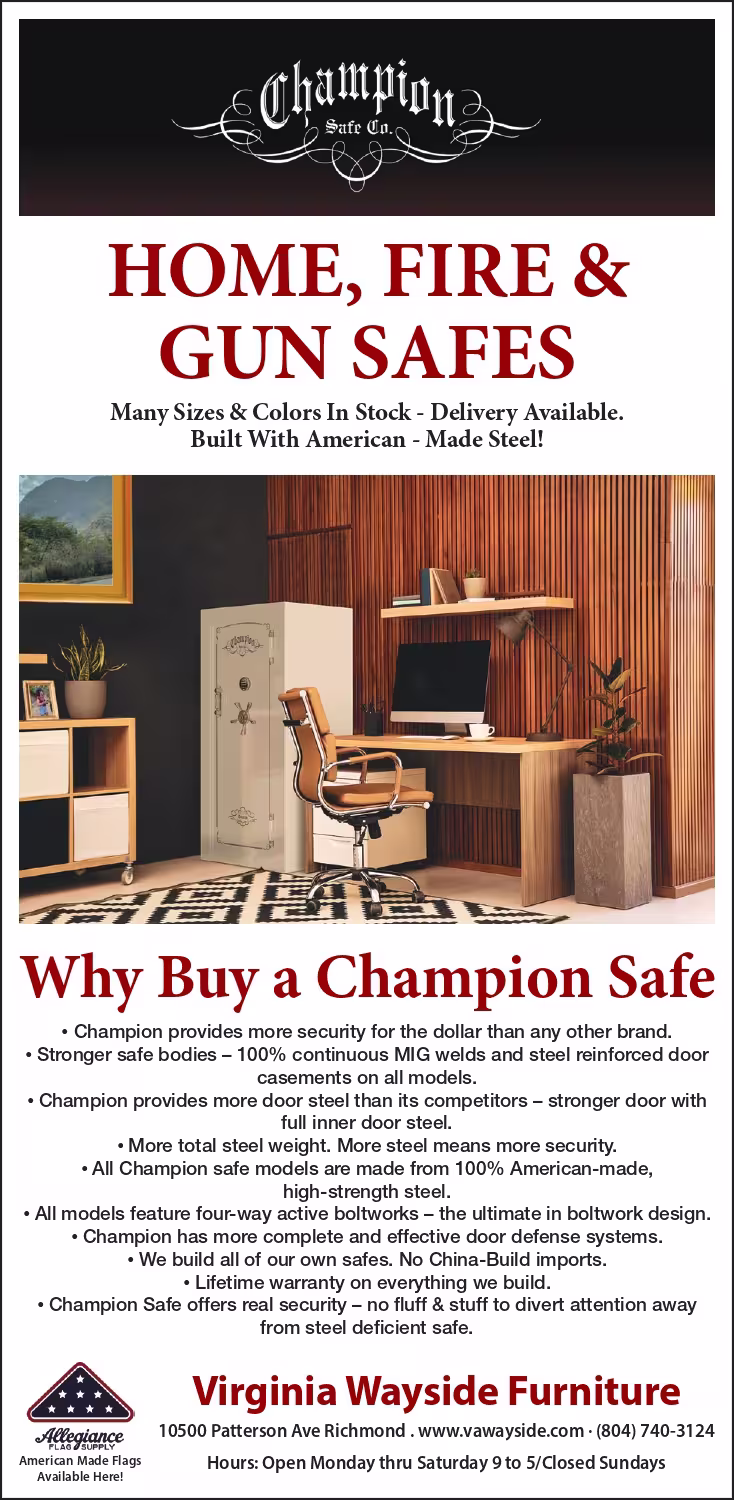 Champion Safe - Home, Fire & Gun Safes Promo - Many sizes and colors in stock at Virginia Wayside Furniture - Delivery Available