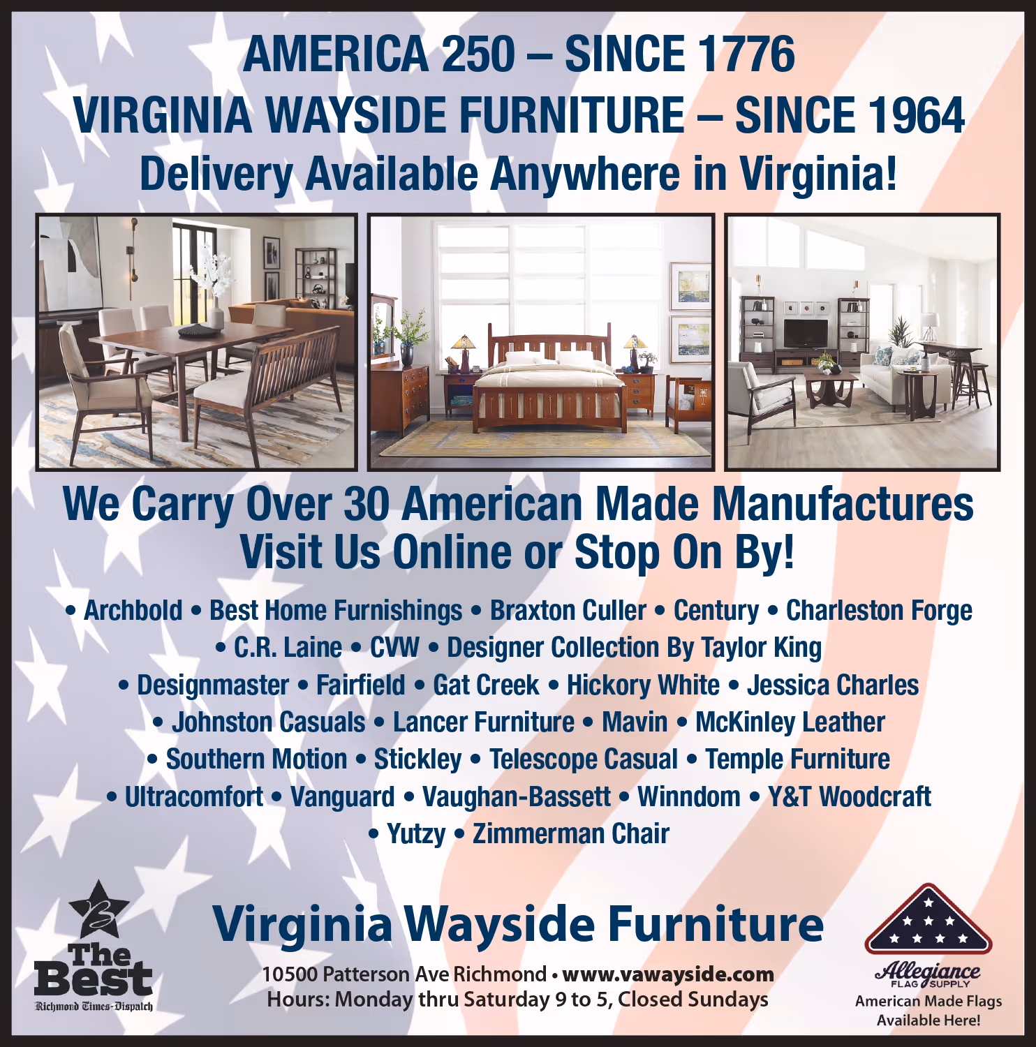 America 250 - Since 1776, Virginia Wayside Furniture - Since 1964. Deliver Available Anywhere in Virginia!