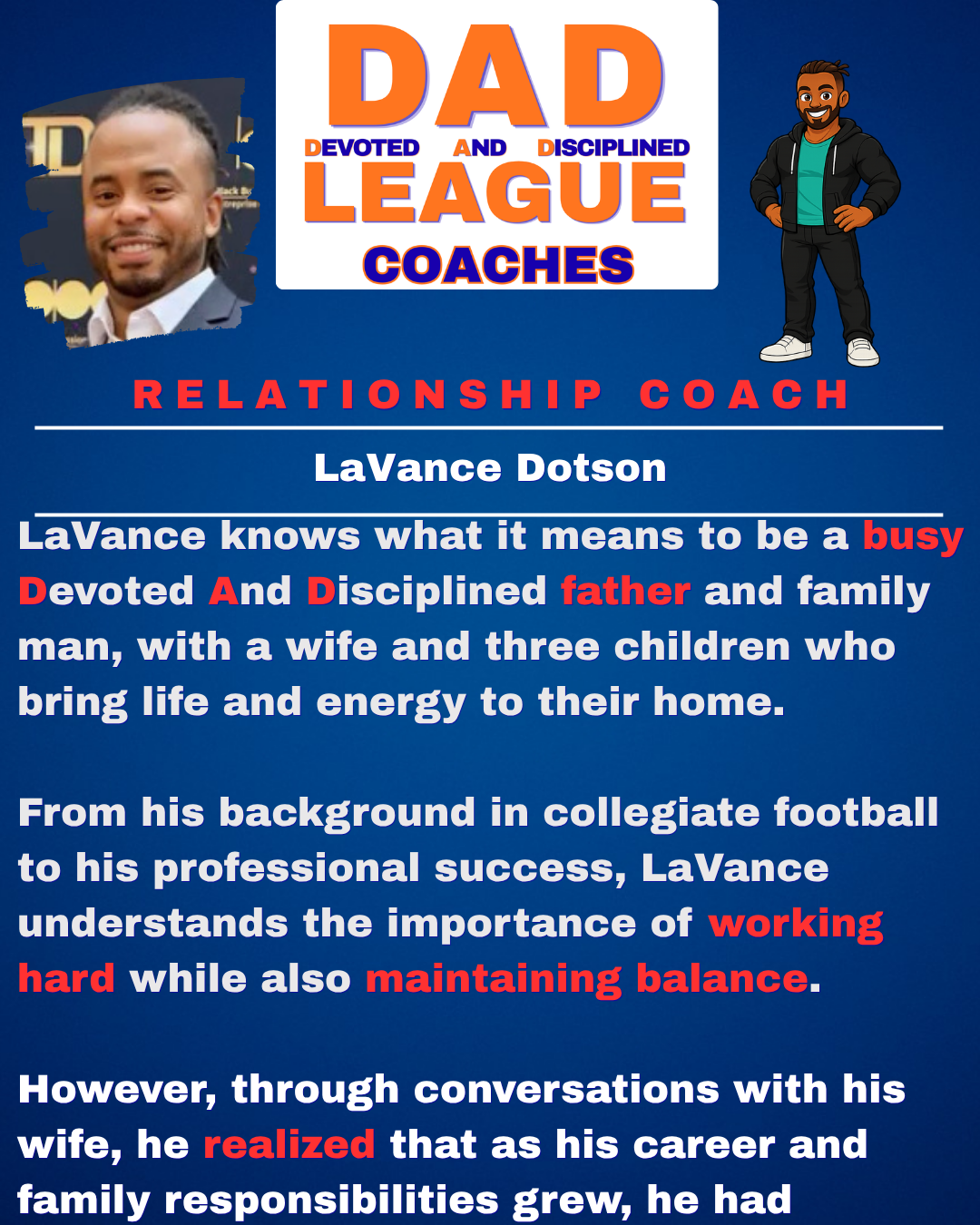 Dad League Health text explains modern dads balance work and family while strength, energy, and recovery decline.
