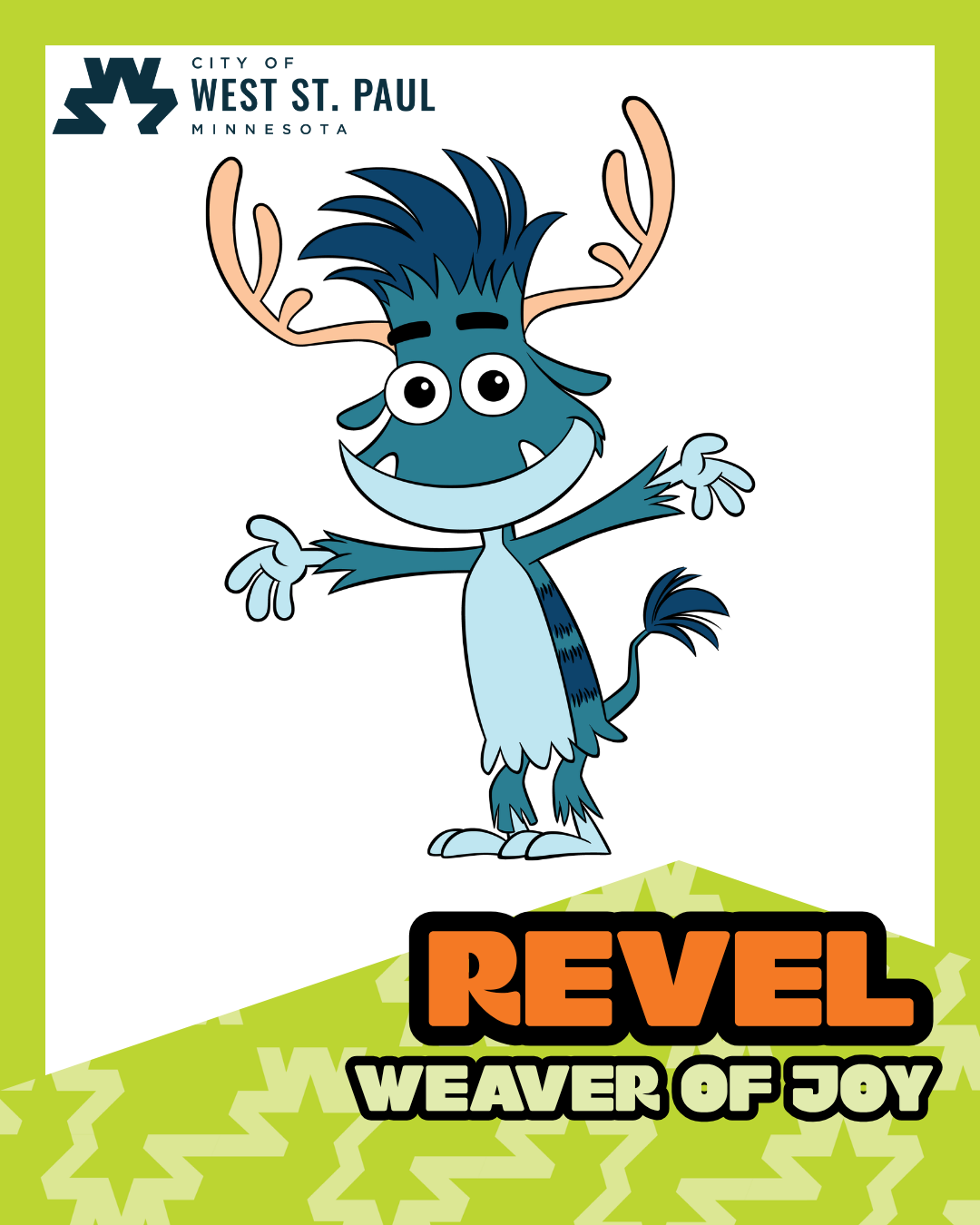 Image of character with text that reads 'Revel - weaver of joy'