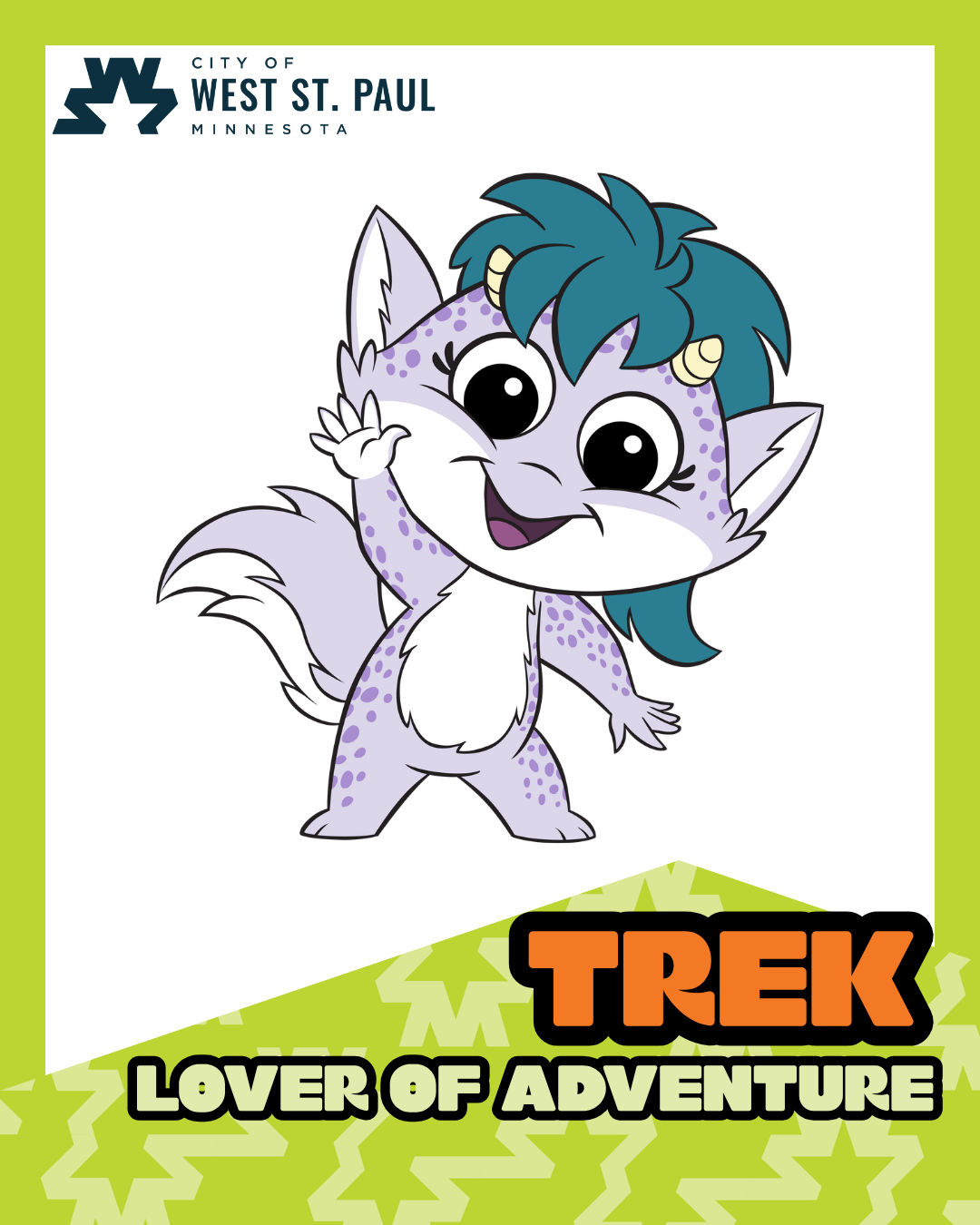 Image of character with text that reads 'Trek - lover of adventure'
