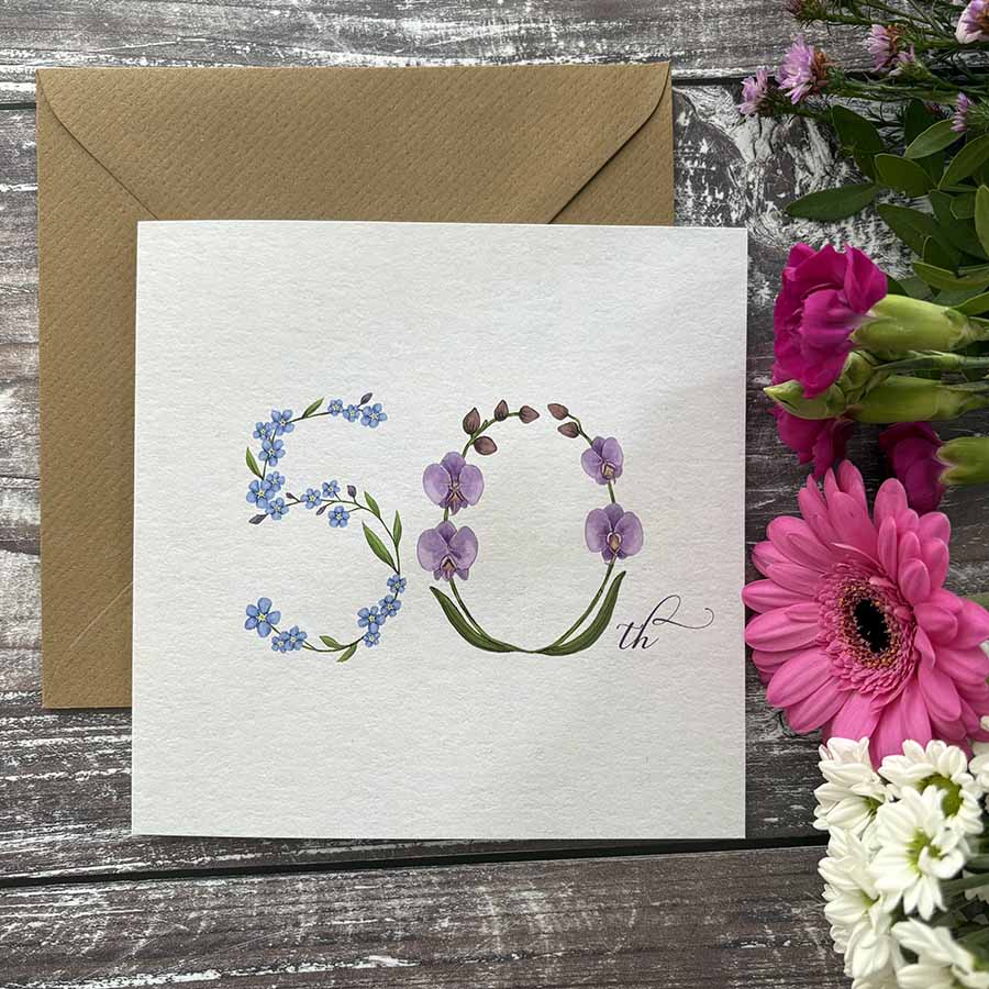 Floral 50th Birthday Card