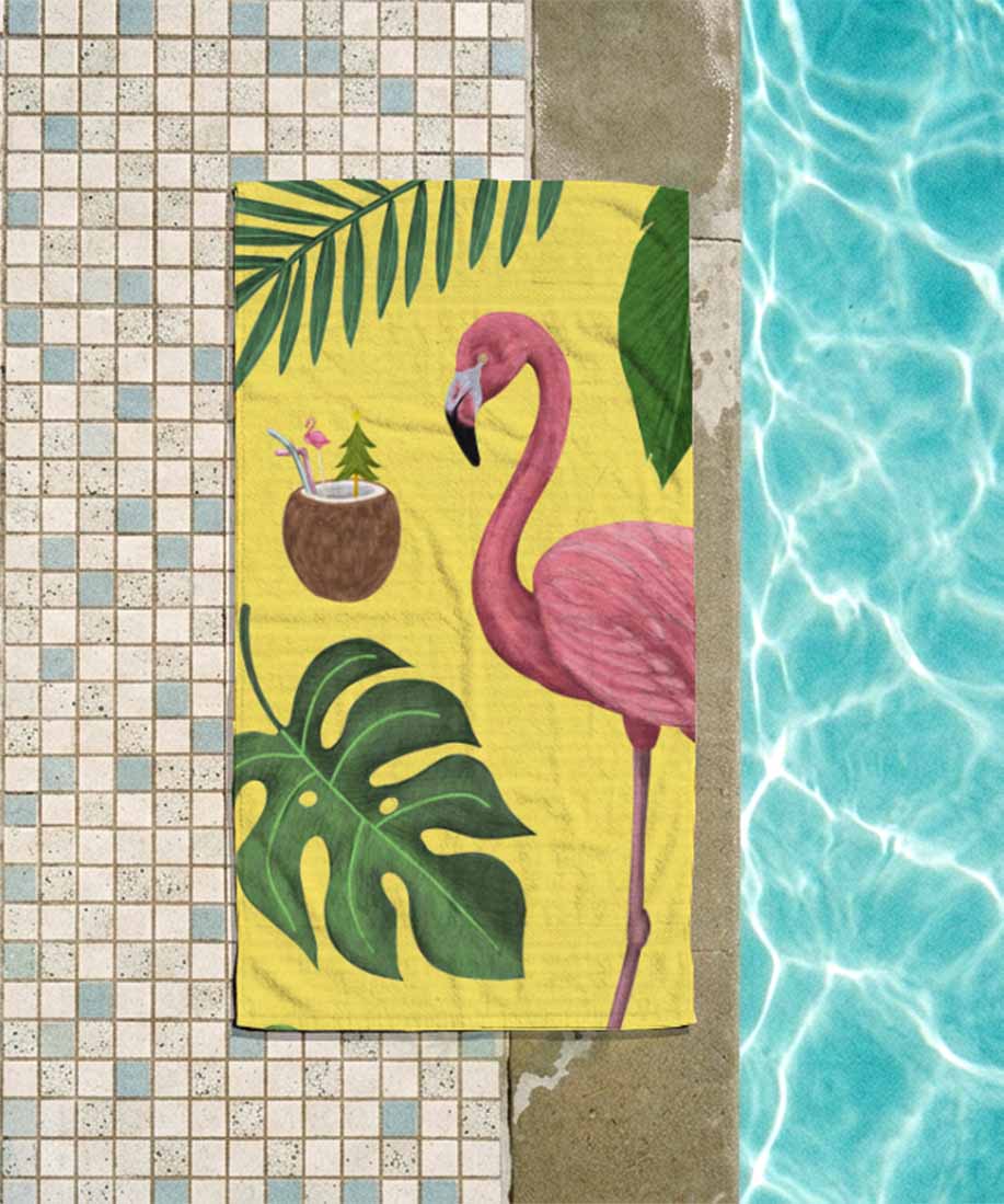 Flamingo beach towel illustration by Heidi Vilkman