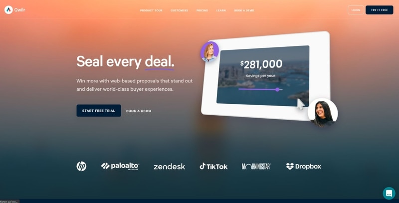 Qwilr is document design and automation tool for sales teams, including e-sign, analytics and integrations with CRM and business software.