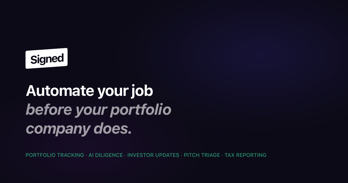 Portfolio tracking, AI diligence, tax reporting, and more for angels and investors.