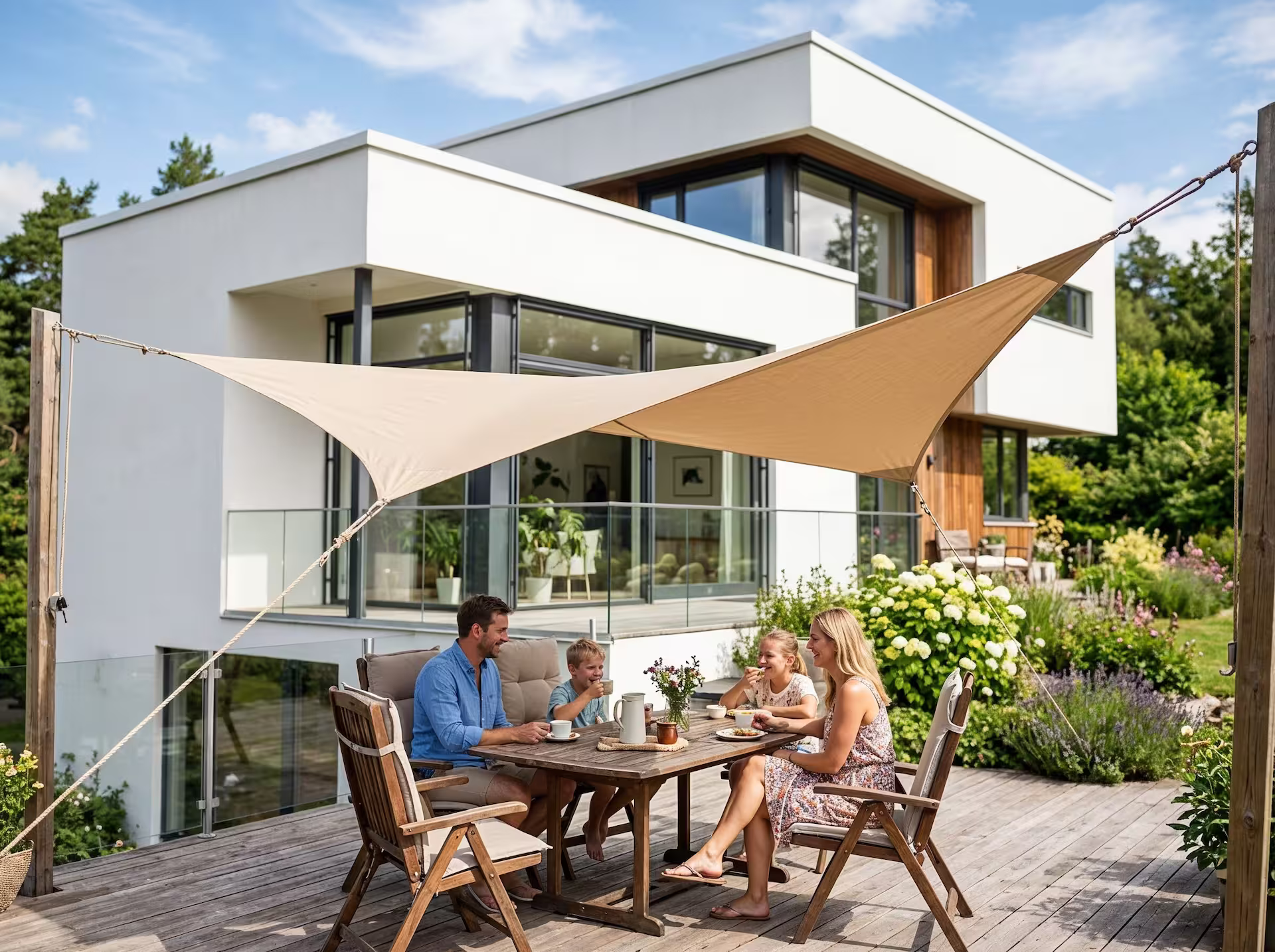 Solseil over uteplass skjermer for sollys