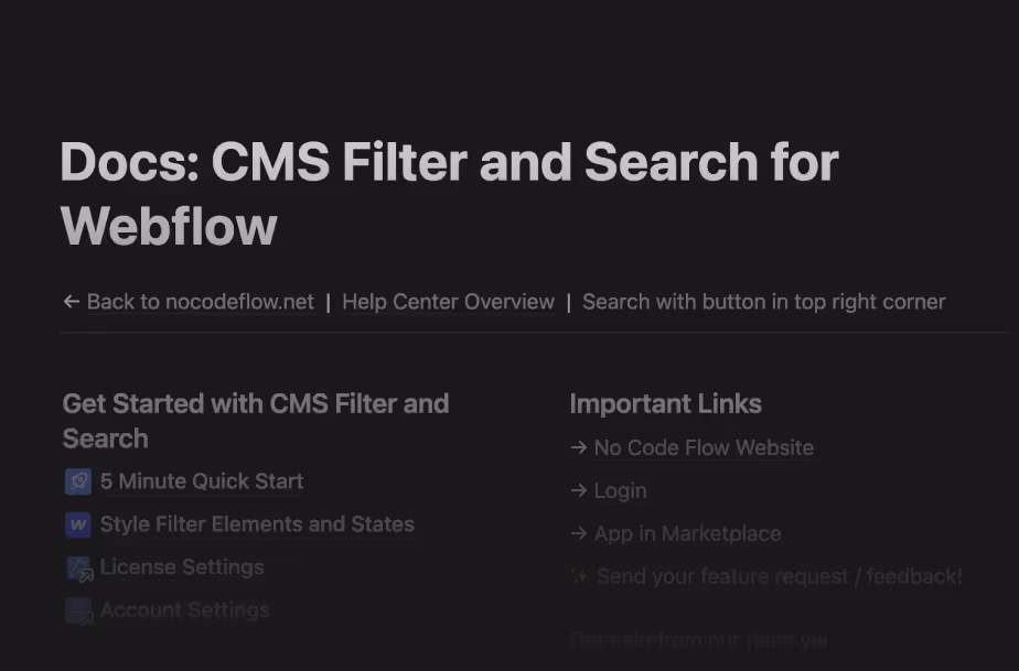 Help Center from No Code Flow – Webflow Apps
