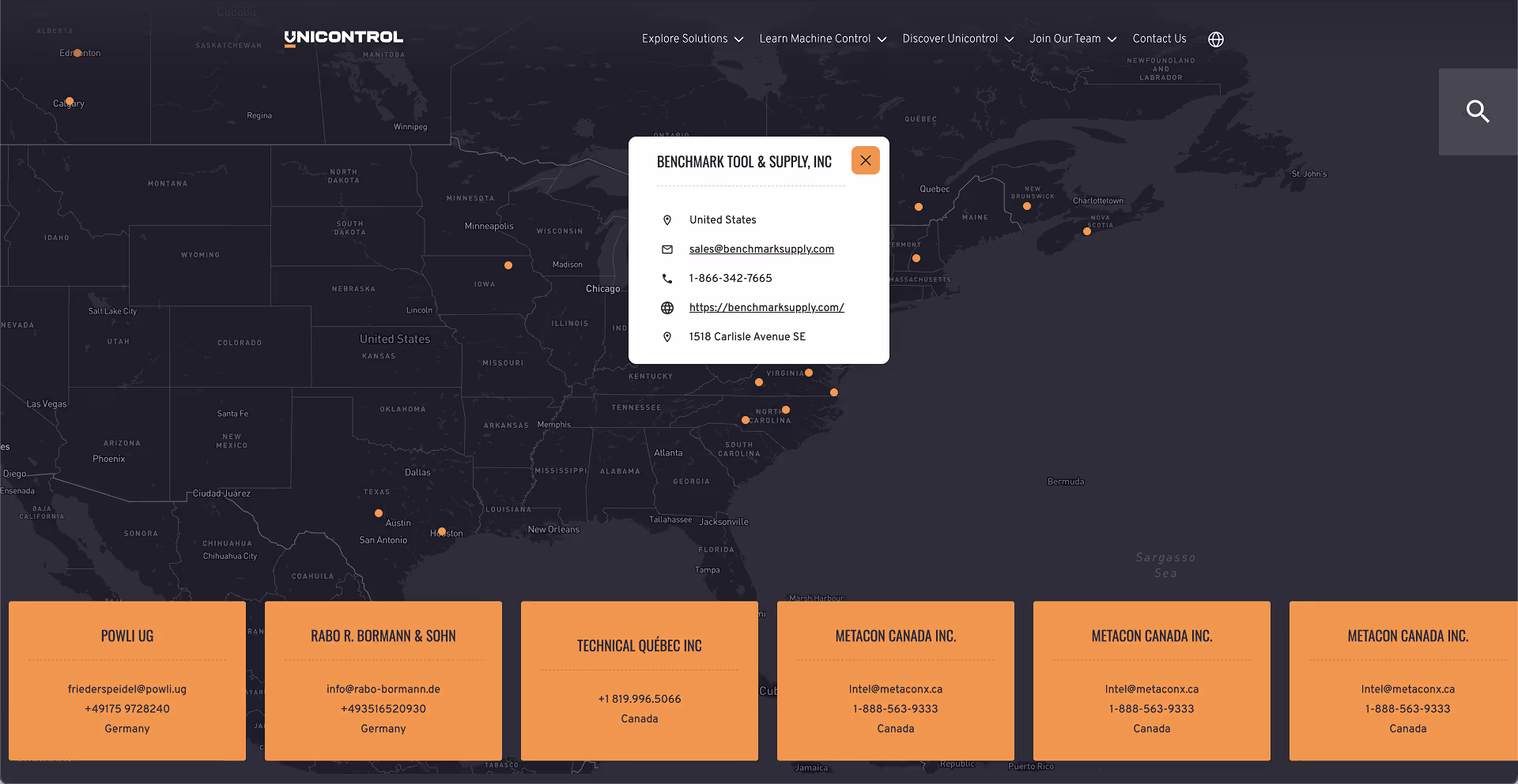 Unicontrol Website using Dynamic Map for Webflow