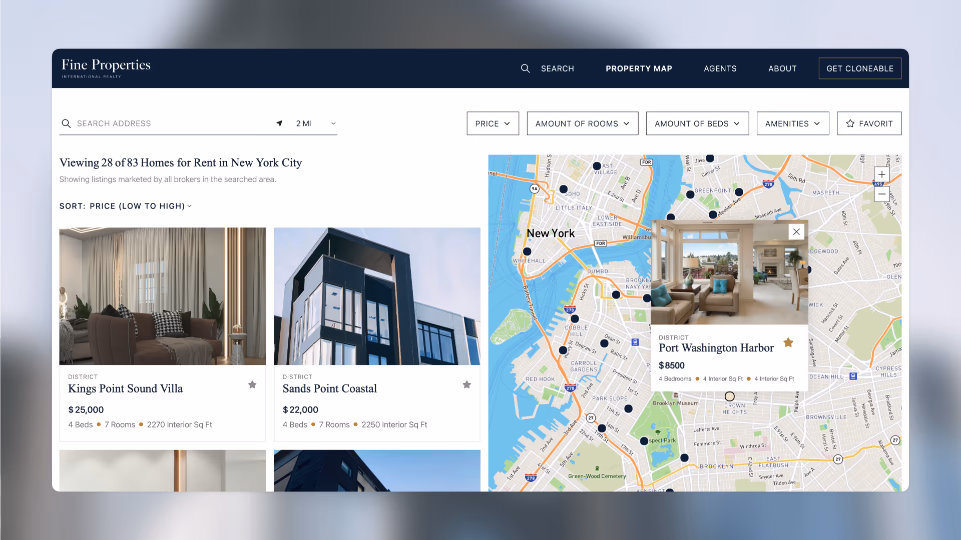 Interactive Store Finder template with location list and dark London map view, built with Dynamic Map for Webflow