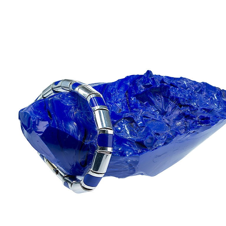 Vetro di Murano Blu Opaco x 18K White-/Yellowgold x 925 Sterling Silver