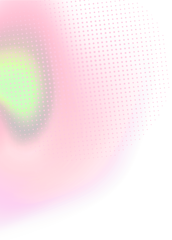 Abstract colorful shape with gradient pink, purple, red, and white dotted pattern on green background.