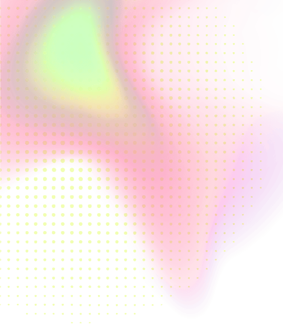Vibrant abstract pattern with pink, purple, green gradients and yellow dot overlay.