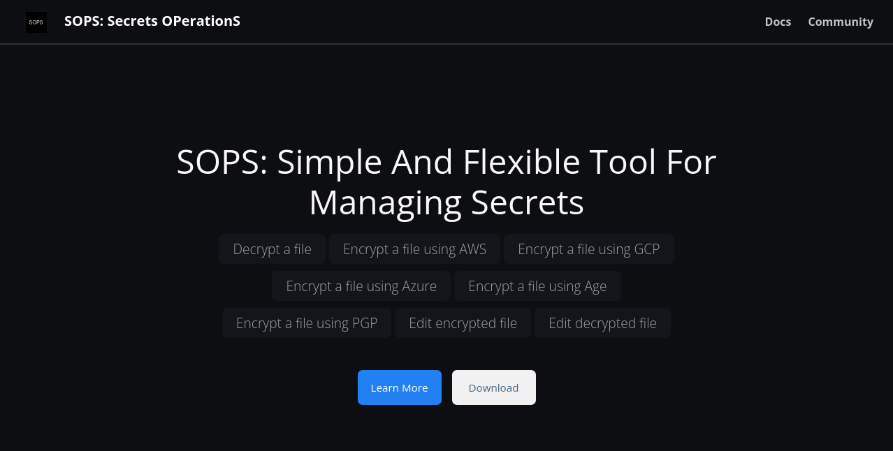Screenshot of the Mozilla SOPS website homepage