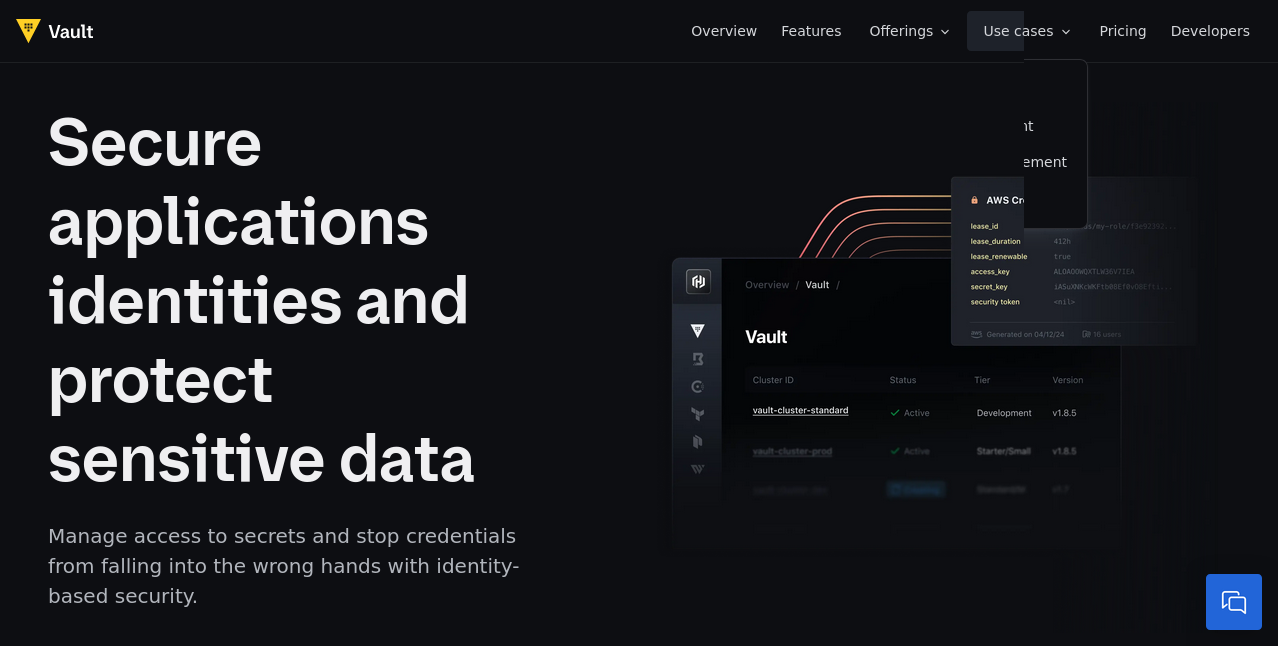 Screenshot of the HashiCorp Vault website homepage