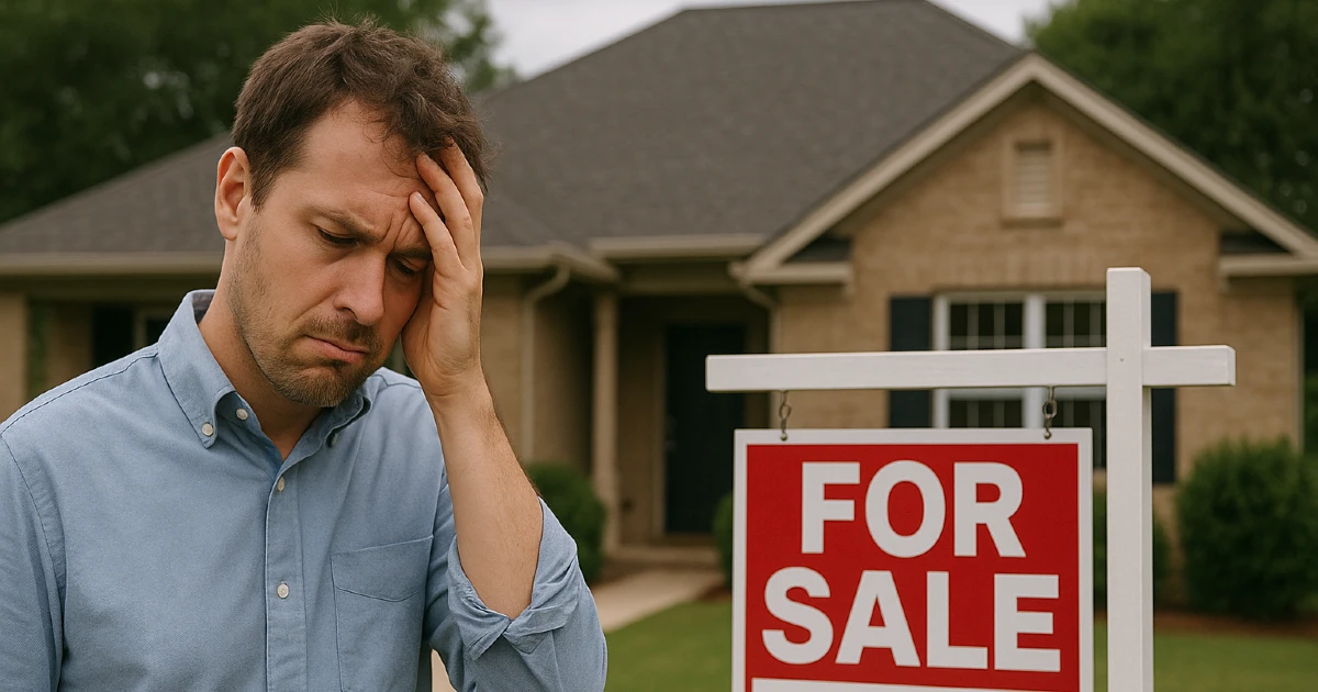 A man stands in front of his home which he struggles to sell