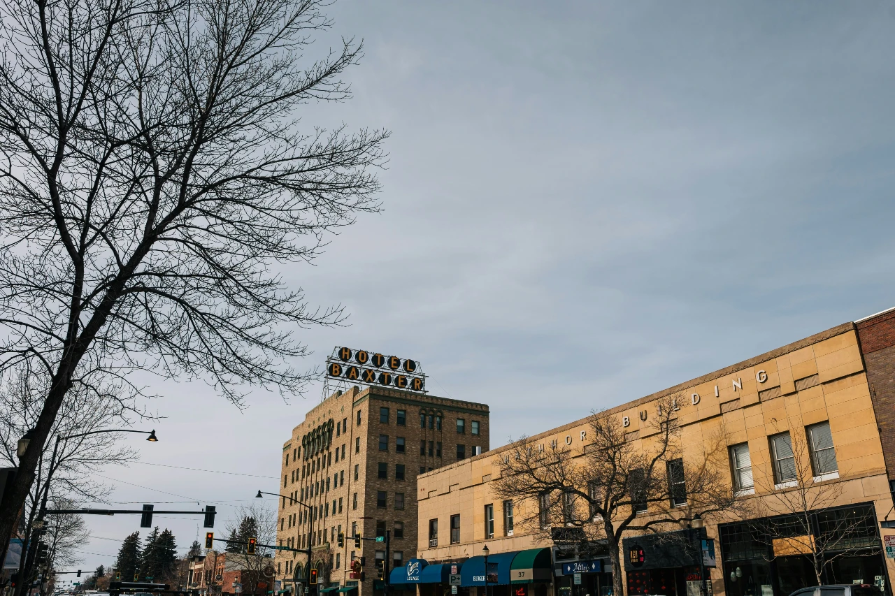 A view of the Hotel Baxter in downtown Bozeman, Montana