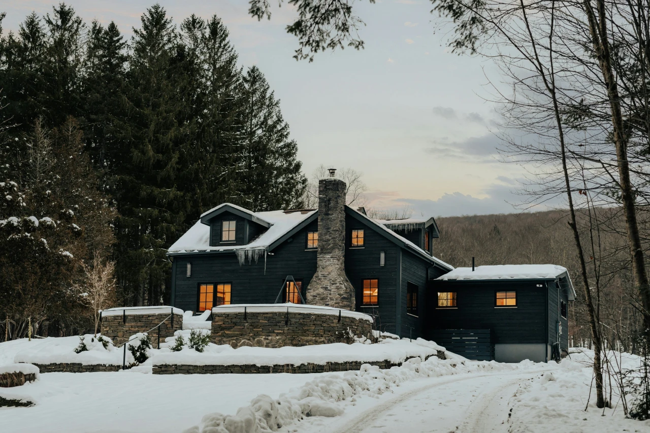 A snowy mountain house near a ski resort