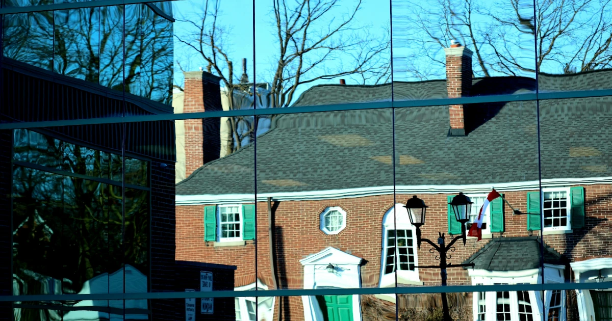 The reflection of a building in Delaware