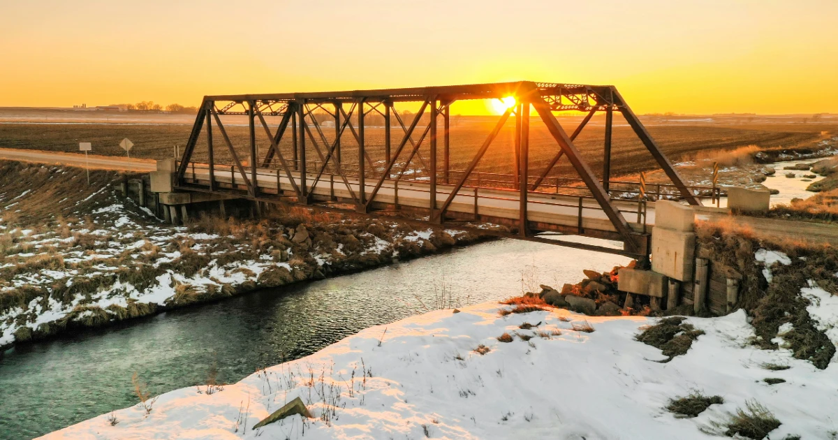 A snowy bridge in Iowa
