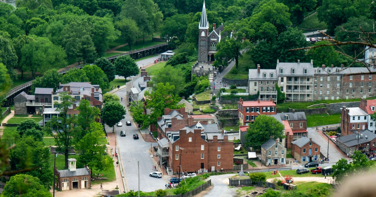 An overhead view of a town in West Virginia