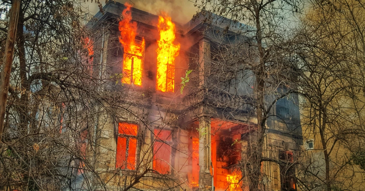 A house after an arson fire